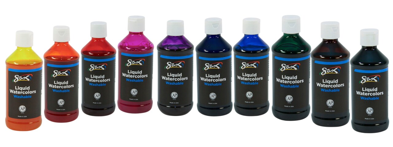 Sax Liquid Washable Watercolor Paint, 8 Ounces, Assorted Colors, Set of 10